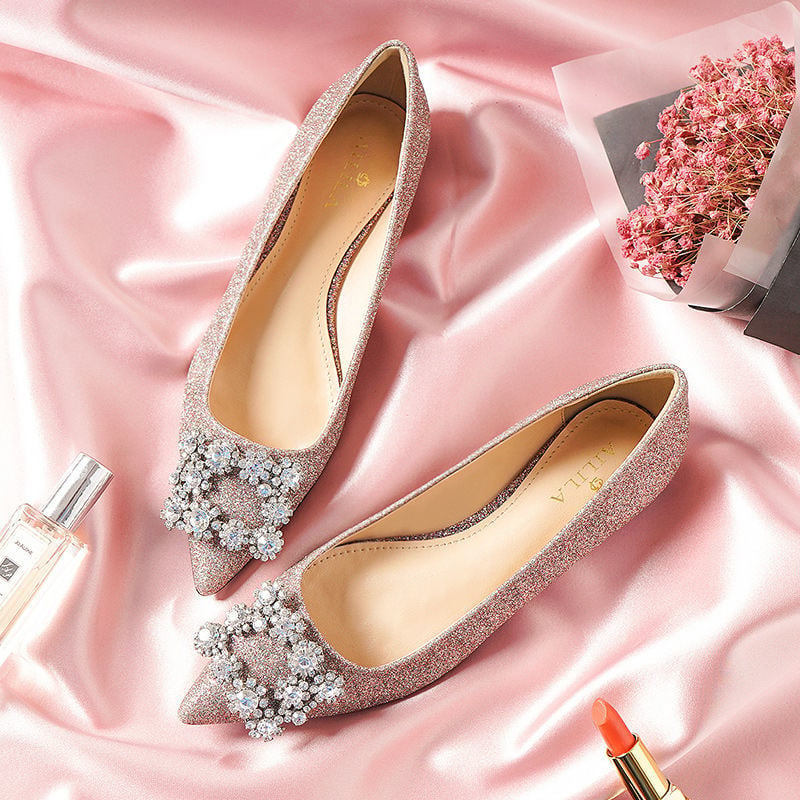 Woman Summer Pointed Flats Solid Jewelry Decoration Back Strap Sandals Casual Slingbacks Beach Flat Single Shoes