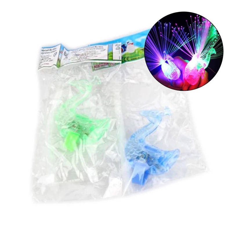 Luminous Peacock Finger Toy with LED Flash Light Flashing Tail Glow in the Dark Cute Bird Ring Decoration Gifts for Kid 1pc