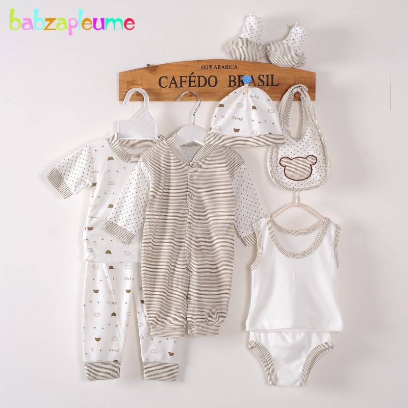 8Piece/0-3Months/Spring Autumn Newborn Baby Tracksuit 100% Cotton Kids Clothes Suit Unisex Infant Boys Girls Clothing Set BC1002