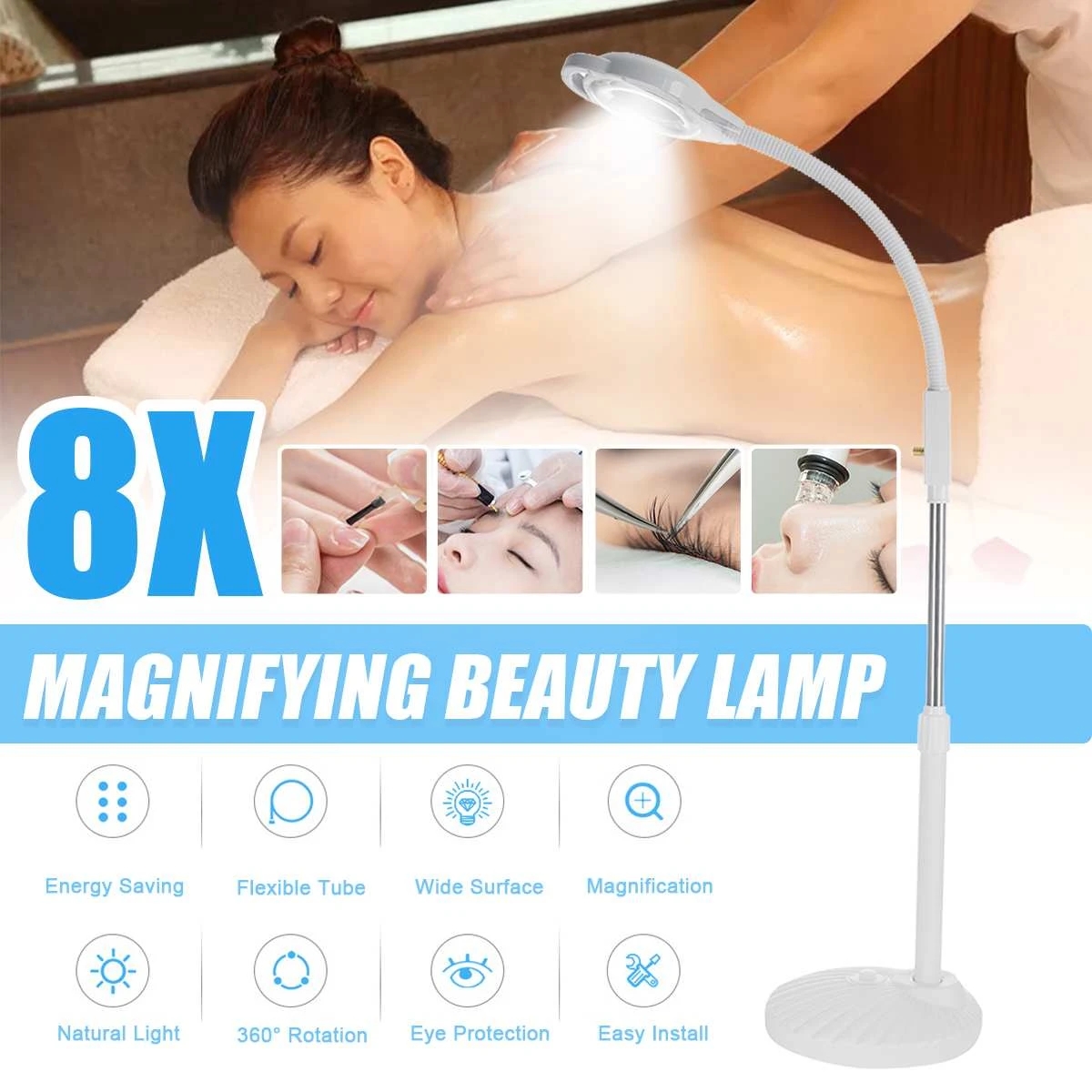 LED Magnifying Floor Stand Lamp Cold And Warm Ligth Magnifier Glass Len Facial Light For Beauty Salon Nail Tattoo