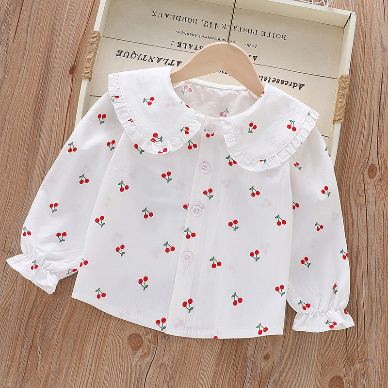 Girls Spring Autumn Shirts 2023 New Turn Down Collar Single Breasted Kids Tops Korean Style Fashion Floral Print Ruffles Shirts