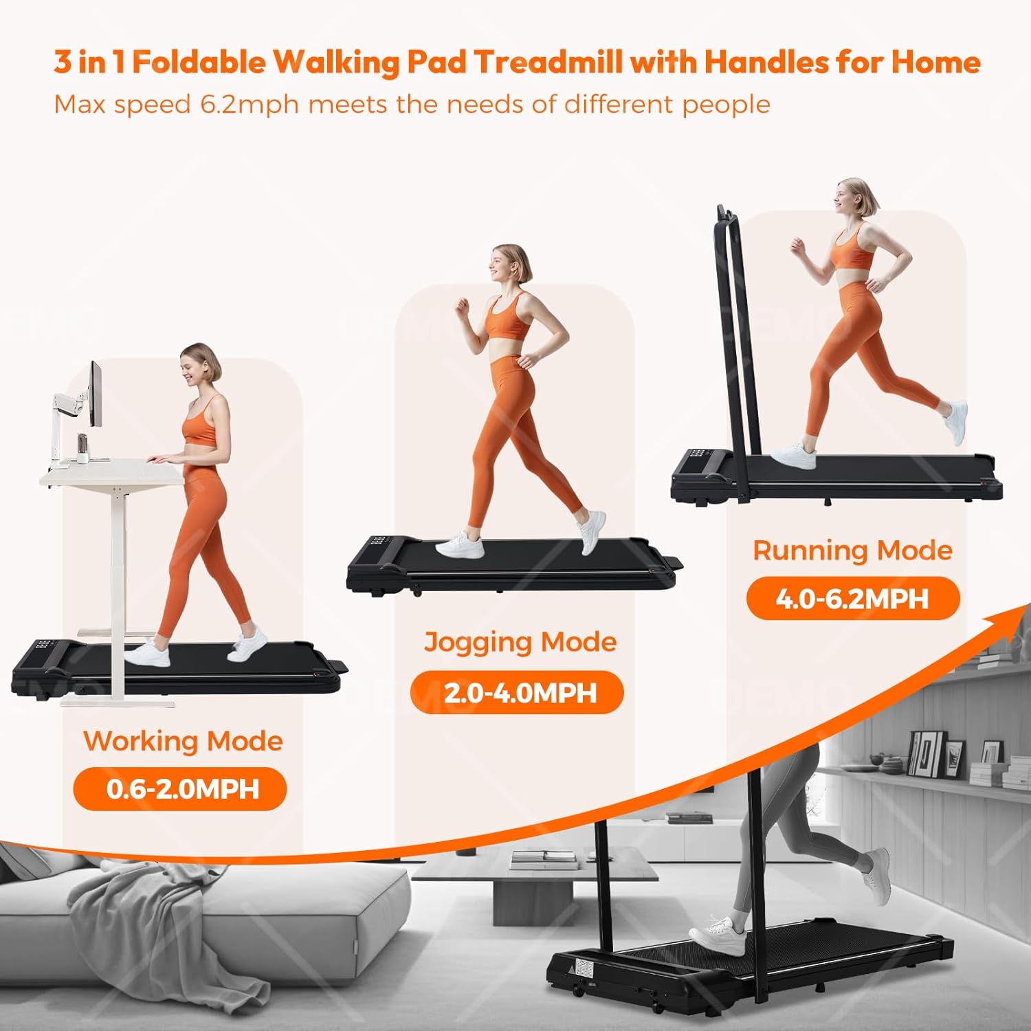 MCRG Walking Pad Treadmill with Incline, 2026 Upgrade Portable Walking pad Treadmill with Handle Bar, 0.6-7.6MPH Small Treadmills Walking Pad for Home