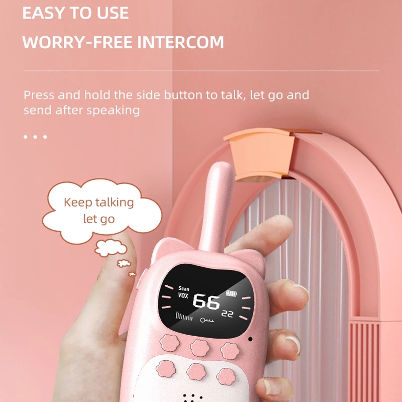 2pcs Children Walkie Talkie Kids Rechargeable 1000mAh Handheld 0.5W 3km Radio Transceiver Interphone Toy For Girls and Boys Gift