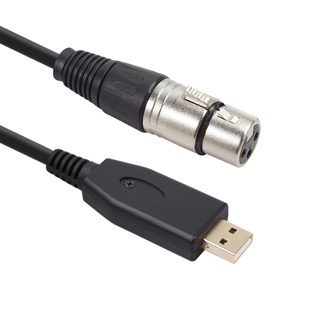 USB to XLR Female Microphone Audio Connection Cable - USB to XLR Female Recording Line 3M Black