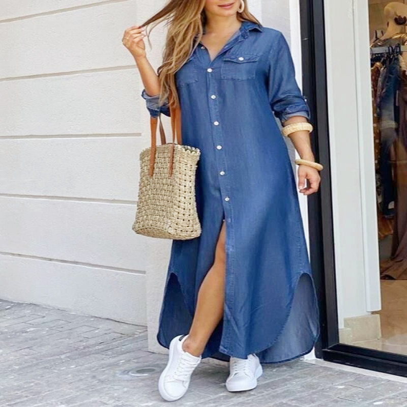 Cross border Hot Selling eBay New Spring/Summer Fashion Sexy Shirt Long Dress Women