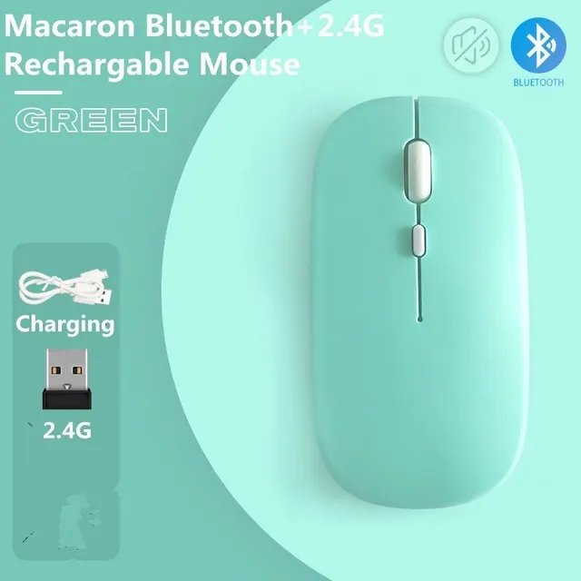 Macaron Rechargeable Wireless Bluetooth Mouse 2.4G USB Mice For Android Windows Tablet Laptop Notebook PC For IPAD Mobile