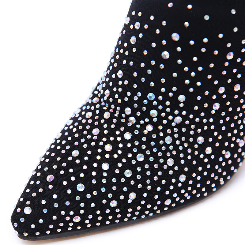 Women Over The Knee High Thigh Sock Boots 11.5cm High Heels Fall Crystal Diamond Stripper Long Tight Pleaser Boots Shoes