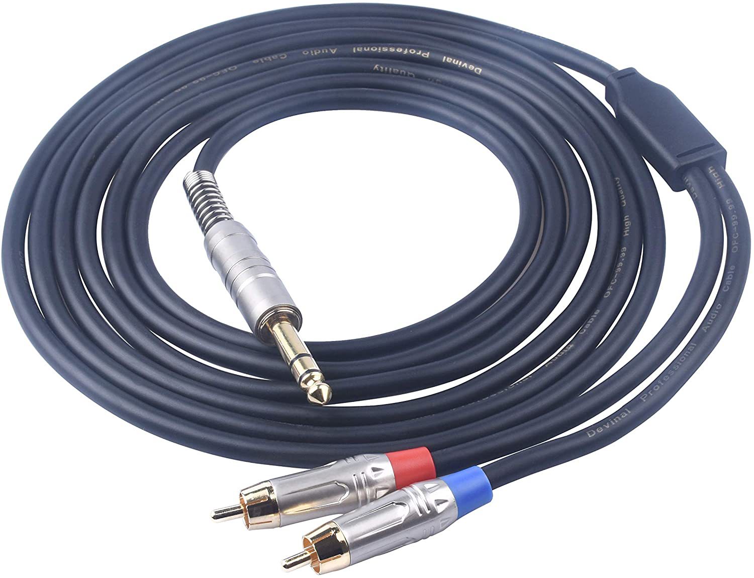 Dual-Layer Shielded 6.35mm Stereo Male to Dual RCA Male Audio Cable - 1.8m/3m Length 3.0m Black
