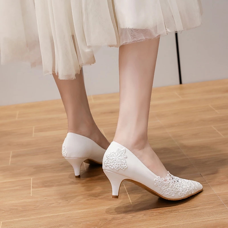 Shoes On Heels For Women High Heels Female Pumps Wedding Party High-heeled Shoes White Lace Ladies Shoe Trend Spring Summer