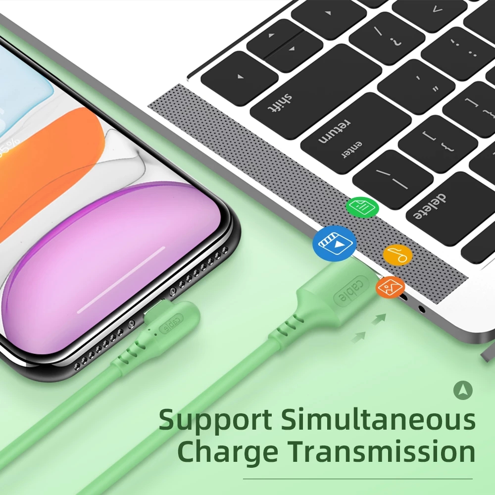90 Degree Elbow Fast Charge Charger USB Cable For iPhone 12 6 6s 7 8 X XS 11 Pro MAX 5 5S SE Origin Cord Wire iPhon Cable 2m