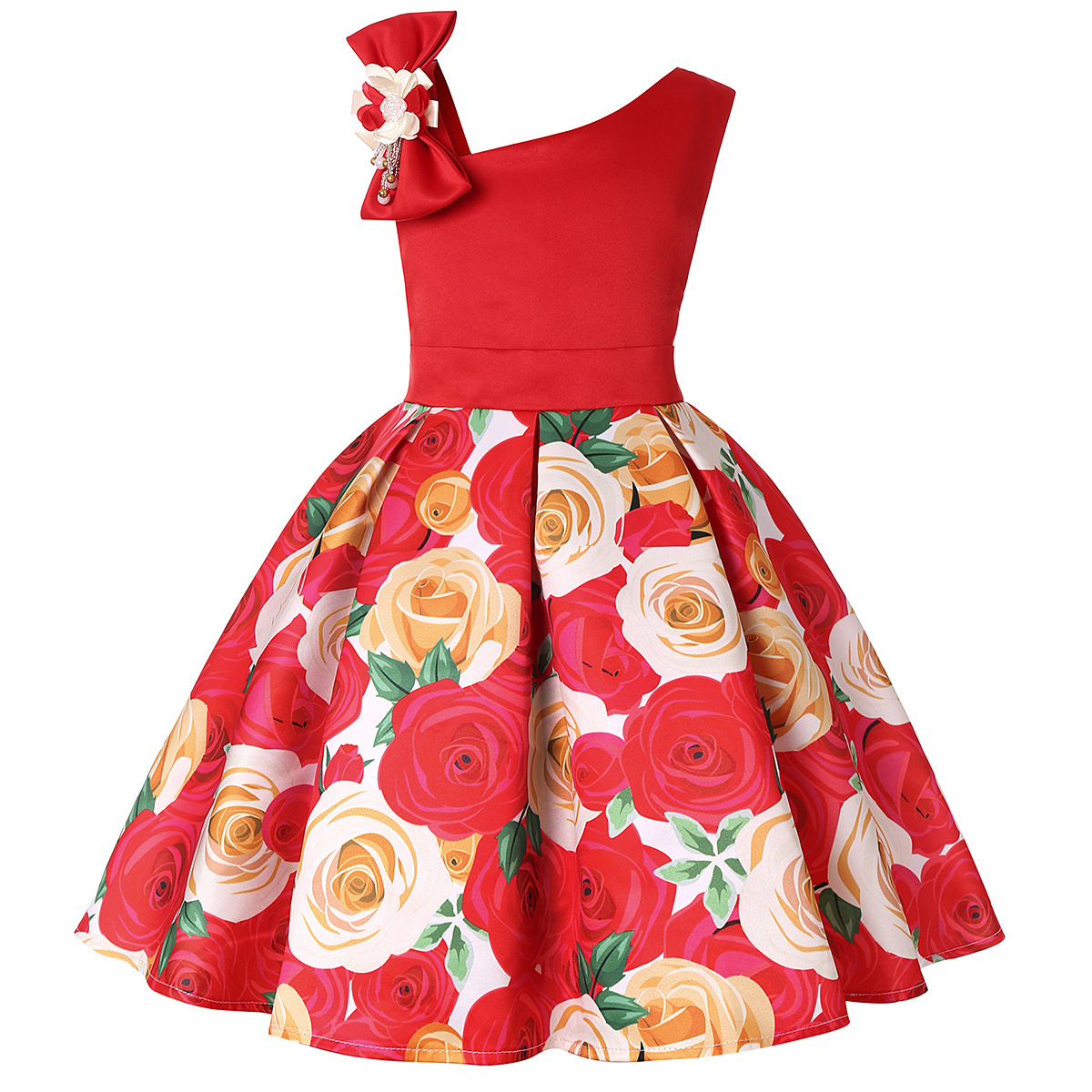 Summer Kids Flower Dresses for Girls Christmas Children Clothing Dress Princess Birthday Wedding Party Baby Girl Dress With Bow