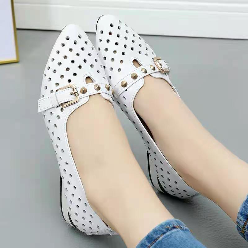 Women's Spring Hollow out Soft Bottom Sandals Breathable Anti-Slip Rubber Sole Comfortable Slip-On Shoes for Middle-Ag