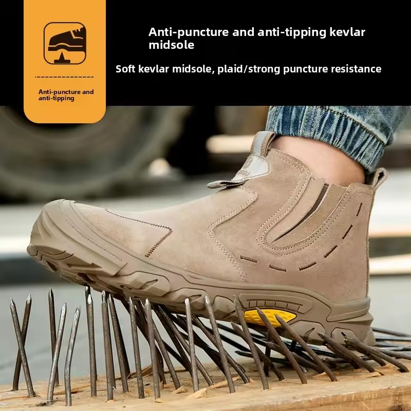 Mens fashion steel toe caps work safety boots cow suede leather welding shoes worker security ankle botas safe footwear protect