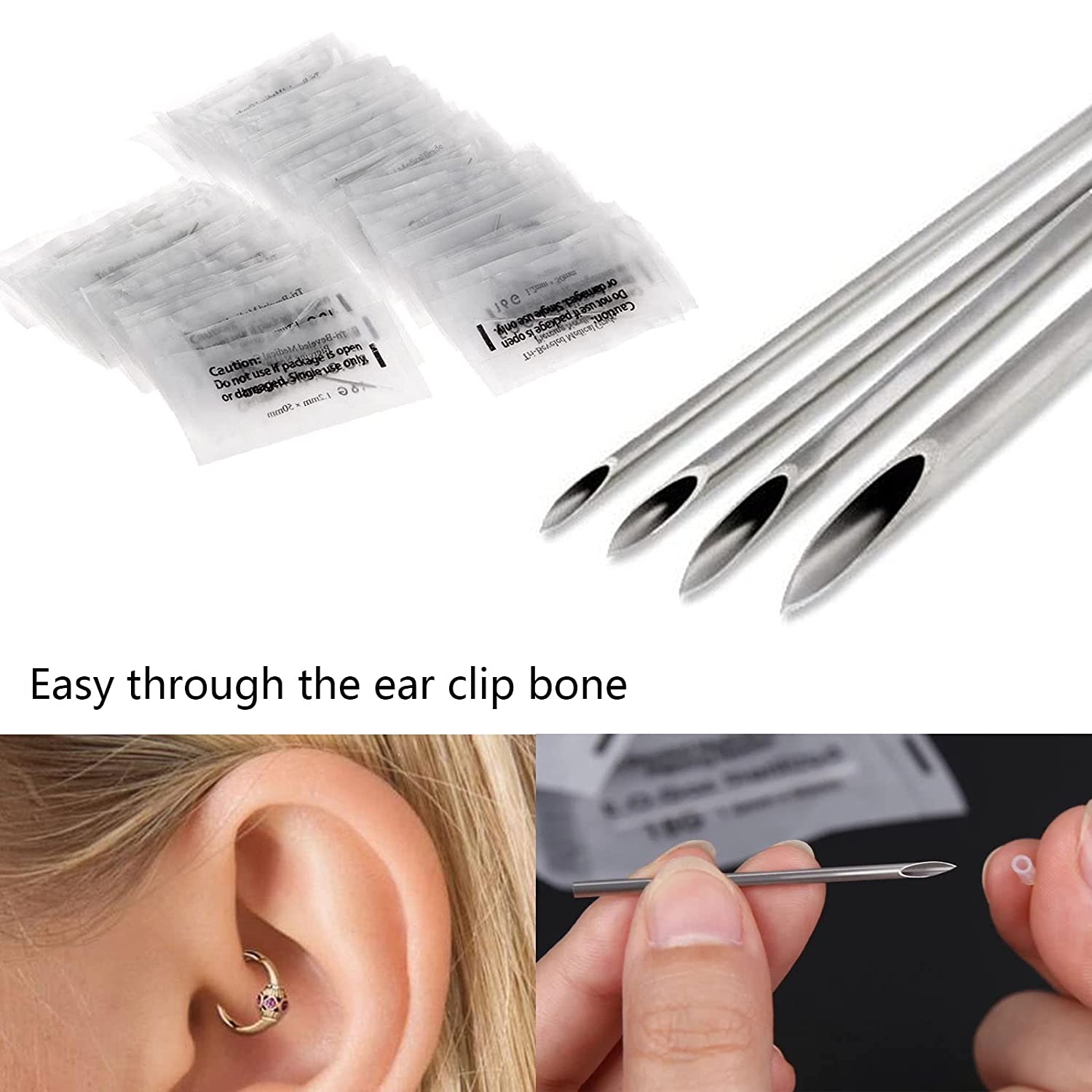 Ear Nose Piercing Needles 100pcs Piercing Needles Mixed Sizes Body Piercing Needles Hollow Needles