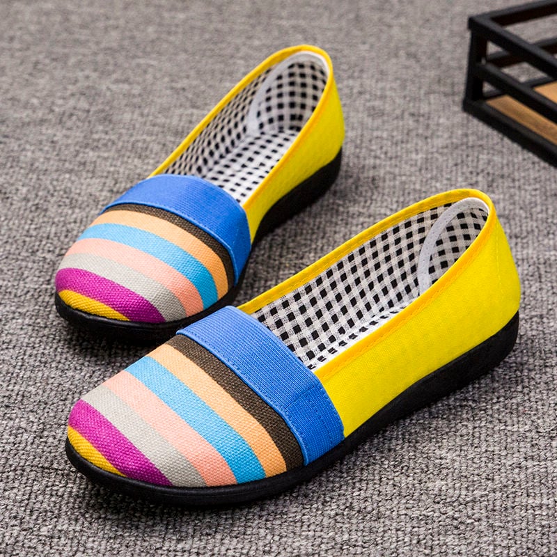 Women's Breathable Cloth Shoes Fashion stripe flat Casual shoes Female Comfortable non-slip single shoes Work shoes