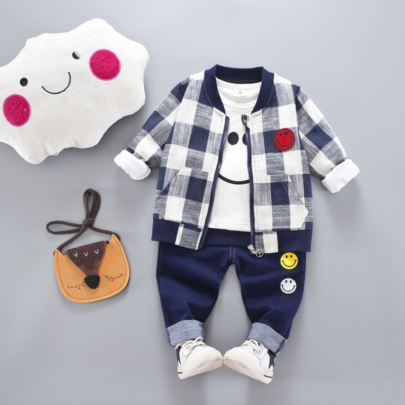 D-baby 0-4Y Kids Boys Girls Trellis Jacket+T Shirt+Pants 3 Children Sport Suits Boys Clothes Set