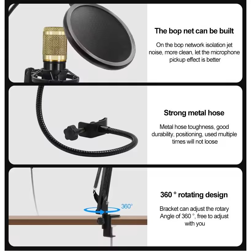 Podcast Live Equipment Bundle, Professional Live Sound Card with Microphone Set Mixer Recording Studio Package Music Singin