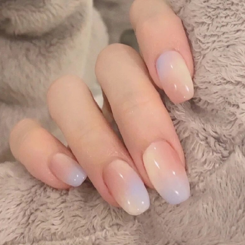 24Pcs/Set False Nail French Purple Color Full Cover Fake Nails Glue DIY Manicure Nail Art With Jelly Glue