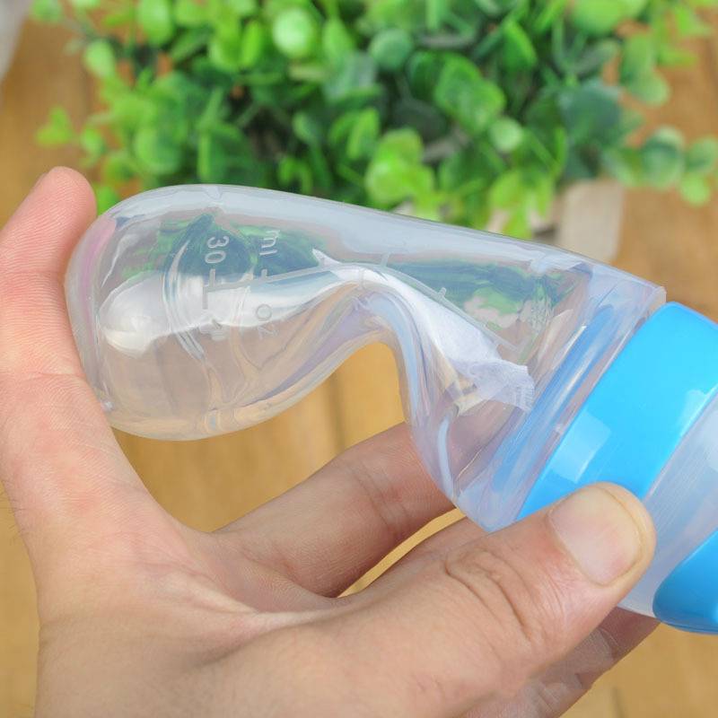 90ml Silicone Baby Feeding Bottle With Spoon Food Supplement Rice Cereal Bottle Baby Squeeze Spoon Silica Gel Spoon