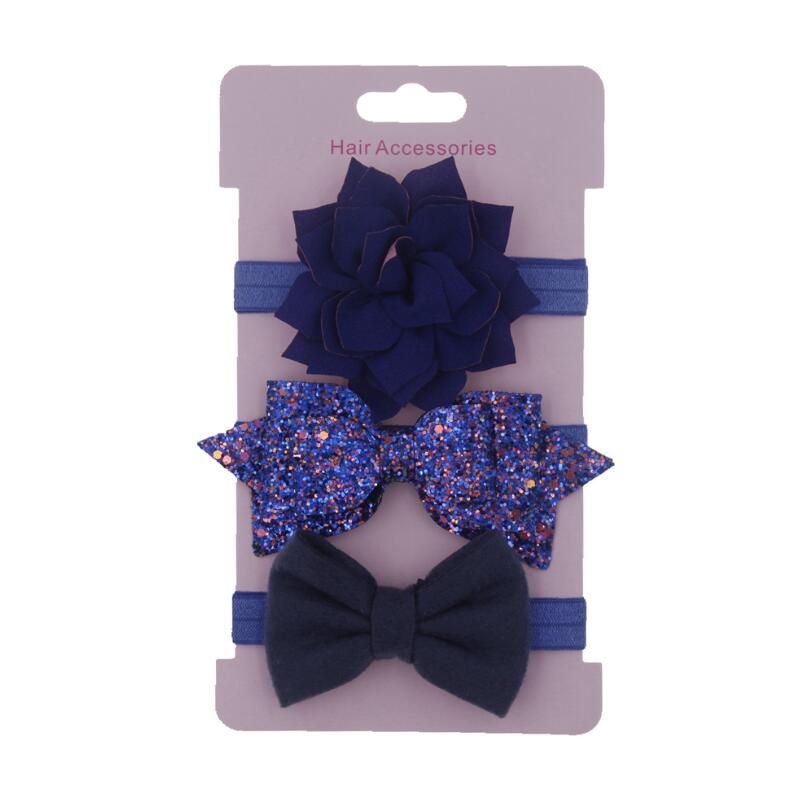 New children's lotus bow hair band hair accessory set baby sequin bow headband headgear three piece set