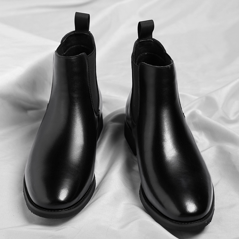 Men Chelsea Boots British Style Business Leather Boot Fashion Casual High Top Boots Men's Winter Plush Warm Business Dress Boots