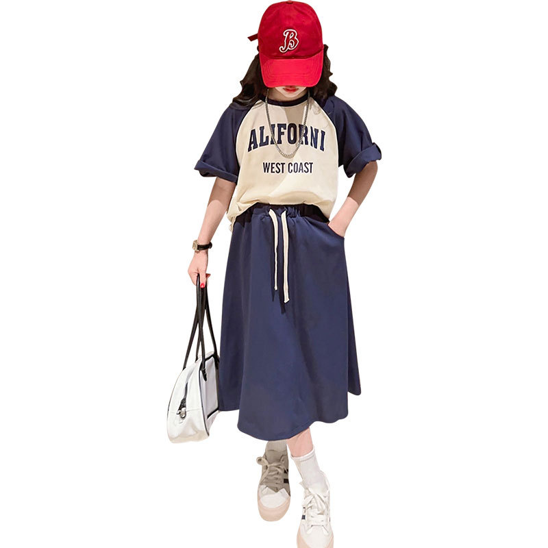Summer Children's Clothing Sets for Girls Cotton T-shirt + Skirts 2pcs Sets School Clothes Sets for Girls 5 6 7 8 10 12 14 Years