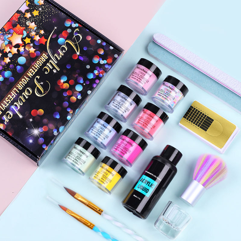 Nail Acrylic Powder Set and Liquid Monomer Nails Art Decoration for Manicure Kit Crystal Nail Glitter 3D Nail Tips Carving Tools