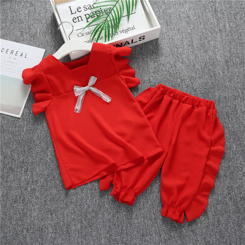 Toddler Girl's Solid Color Outfit 2pcs Flutter Sleeve Top & Shorts Set Kid's Clothes Infant Girl's Clothes for Daily/Holiday
