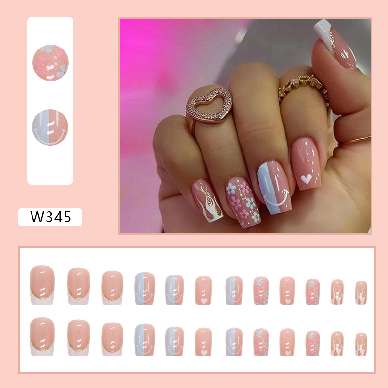 Mandarin Duck Double Contrast Cute Smiling Face Fragmented Flower Nail Enhancement Fresh False Nails Sweet Wind Nail Clips