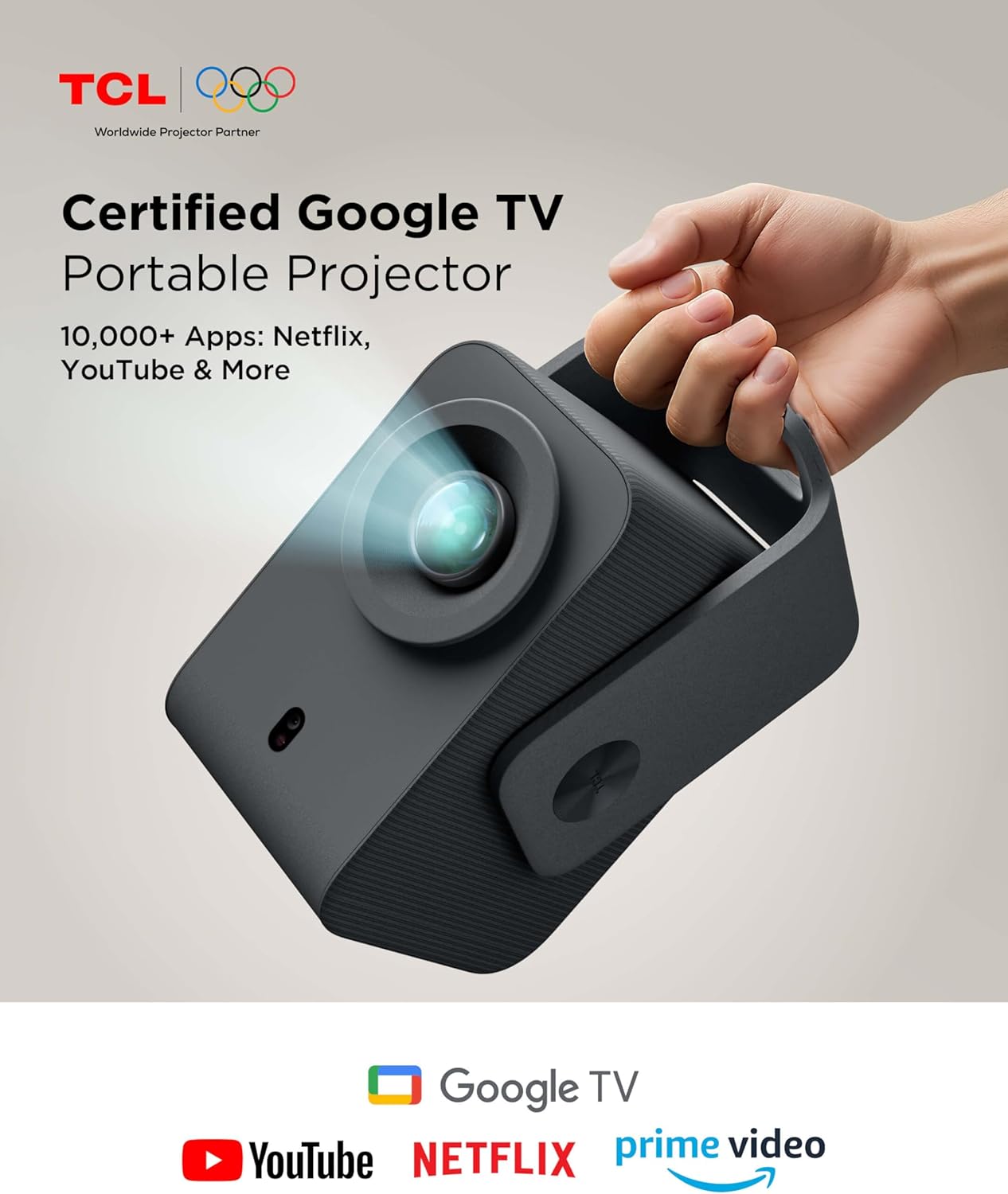 TCL C1 Smart Projector 4K Support, Compatible with Google TV, WiFi and Bluetooth, Auto Focus/Keystone, 1080P HDR10, Dolby Audio, 285° Rotation Mini Pr