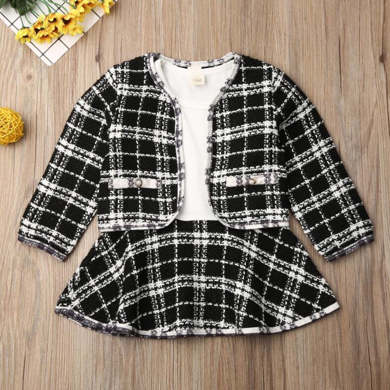 Autumn Winter Party Kids Clothes For Baby Girl Fashion Pageant Plaid Coat Tutu Dress Outfits Suit Toddler Girl Clothing &
