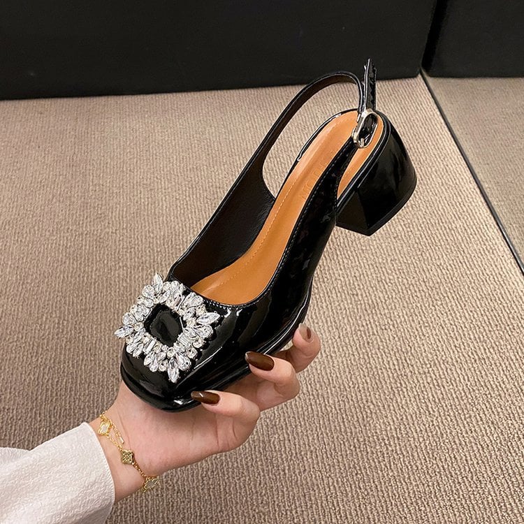 Women's Retro Chunky Heel Sandals StylishRhinestone Decor Buckle Strap Shoes Women'sFashion Slingback Shoes
