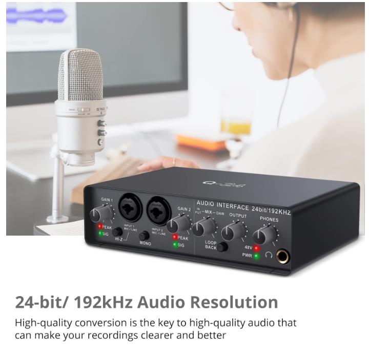Q-24 Audio Interface Sound Card With Monitor Mixing Console Studio Recording Microphone 48V Phantom Power Sound Mixer