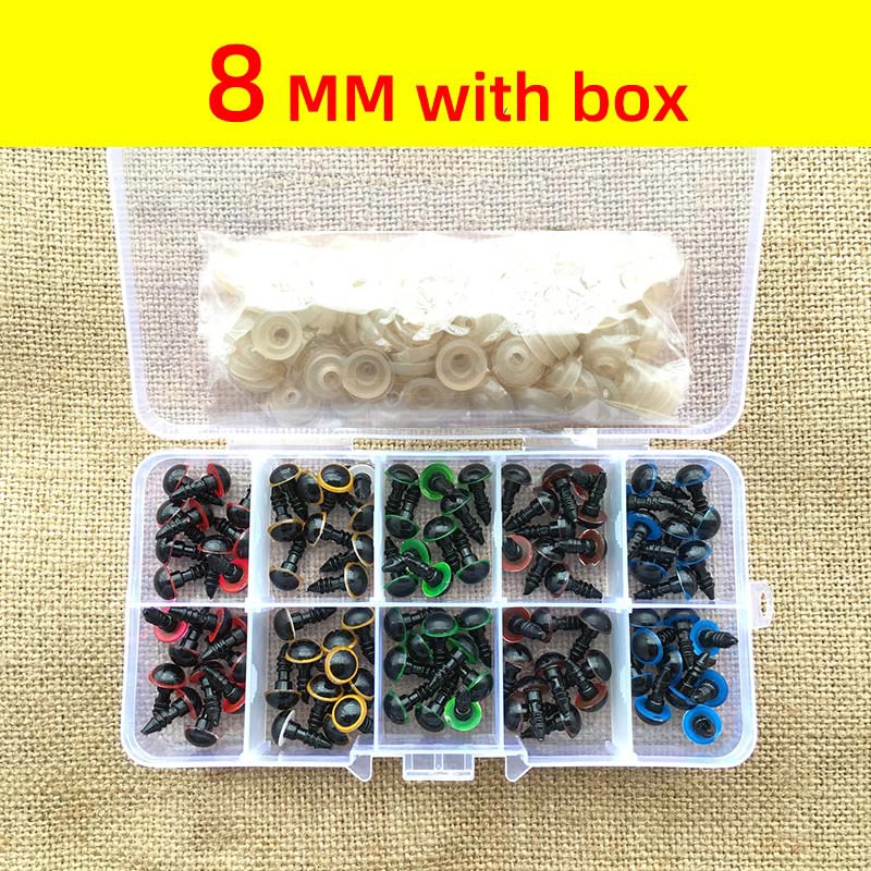 100PCS 8mm 10mm 12mm Mix Color Plastic Animal Safety Eyes For Toys Teddy Bear Stuffed For Dolls Craft Amigurumi Accessories Box