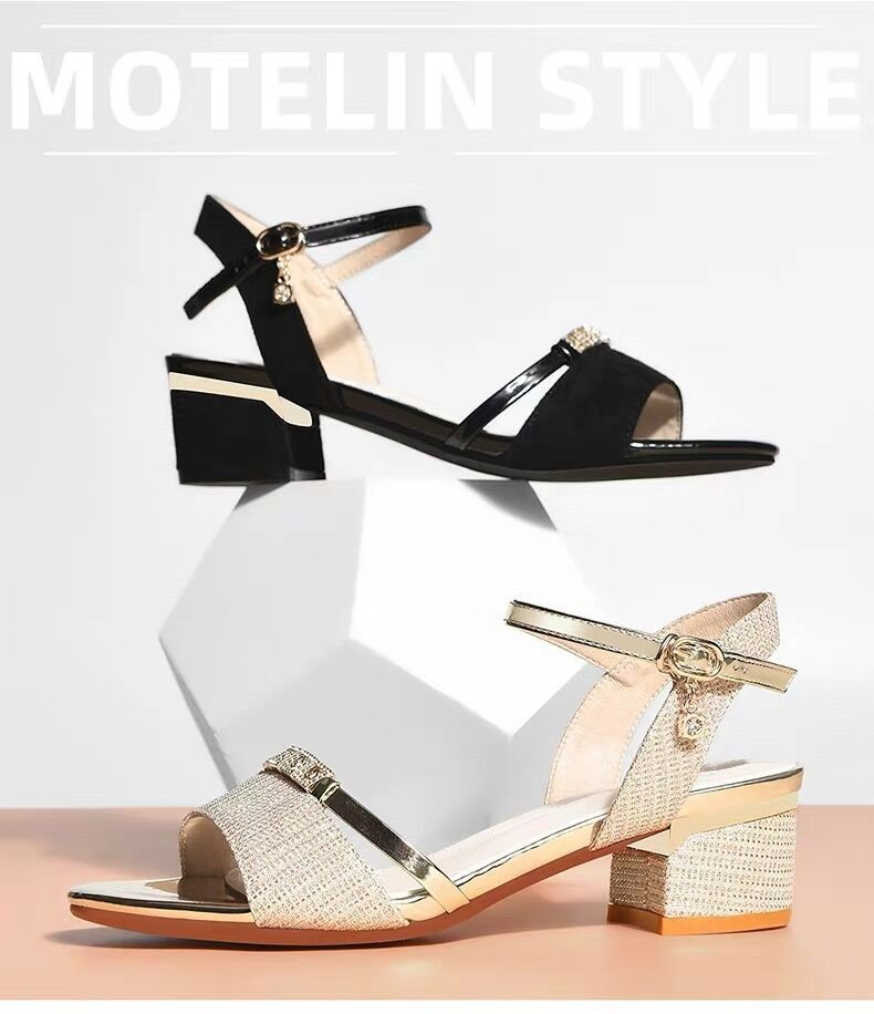 Women's Block Heel Sandals Summer Open Toe Square Heel Shoes Ladies Casual Sandals