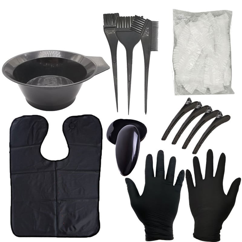 9-piece hair styling and dyeing tool set, baking oil bowl, hair brush, disposable shower cap, shawl, earmuff, and dyeing brush