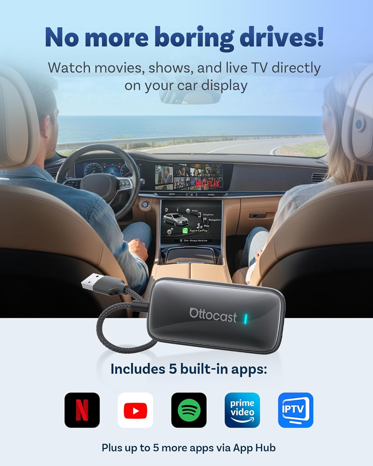 OTTOCAST 2026 Play2Video Ultra Magic AI Box Car Streaming Devices, Wireless CarPlay Android Auto Video Adapter 3 in 1 Built-in Netflix/YouTube Android