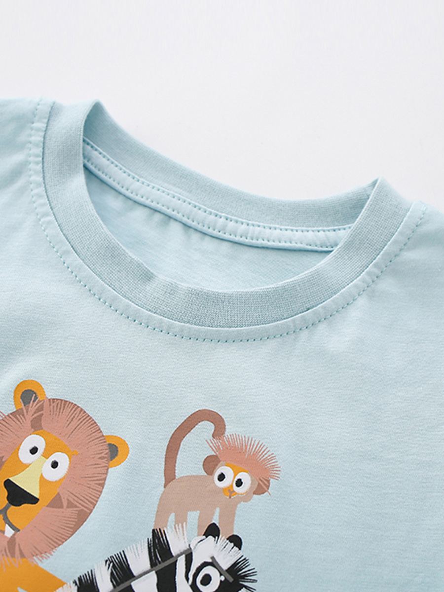 2026 Spring and Summer Children's Short Sleeve Cartoon Animal Round Neck Print Two-Piece Set for Boys