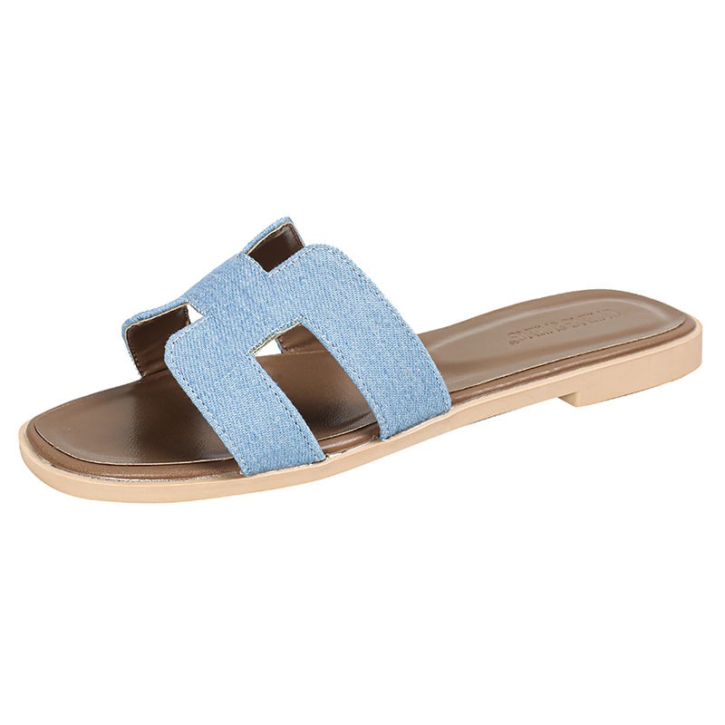 Hermes women's summer outdoor slippers, flat H slippers, summer leisure slippers flat leather beach slippers