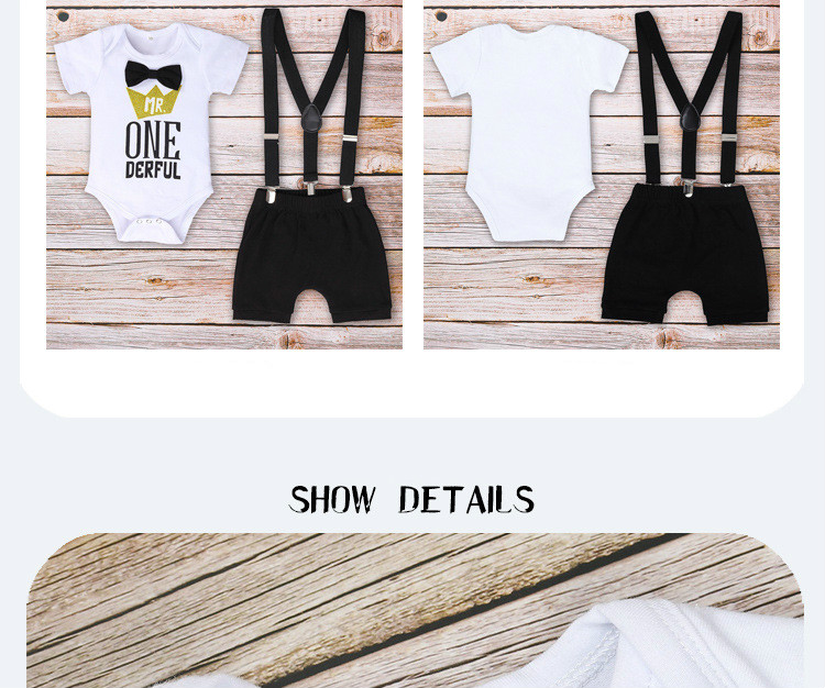 Baby short-sleeved summer boy birthday bow tie robe romper suspenders shorts baby clothes