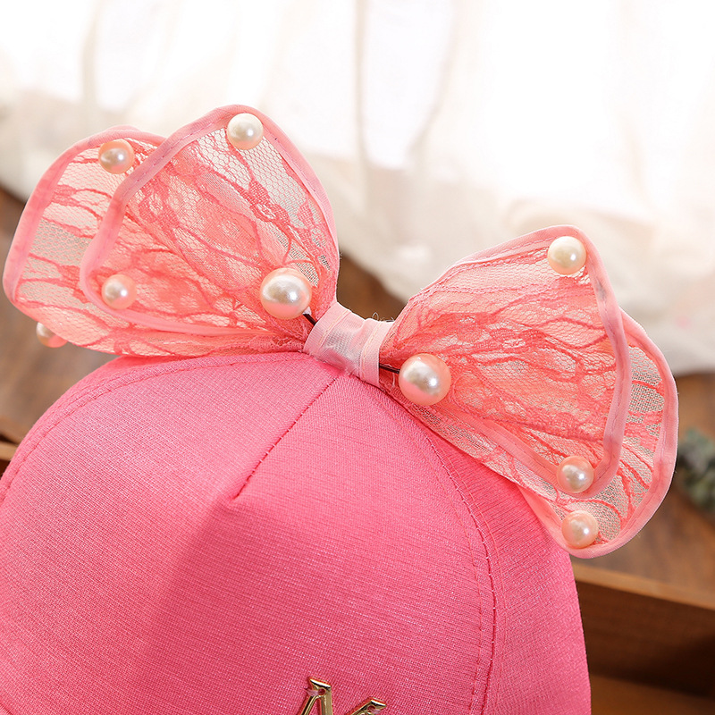 Girls Hat Lace Big Bow Child Baseball Cap M Letter Pearl Cap