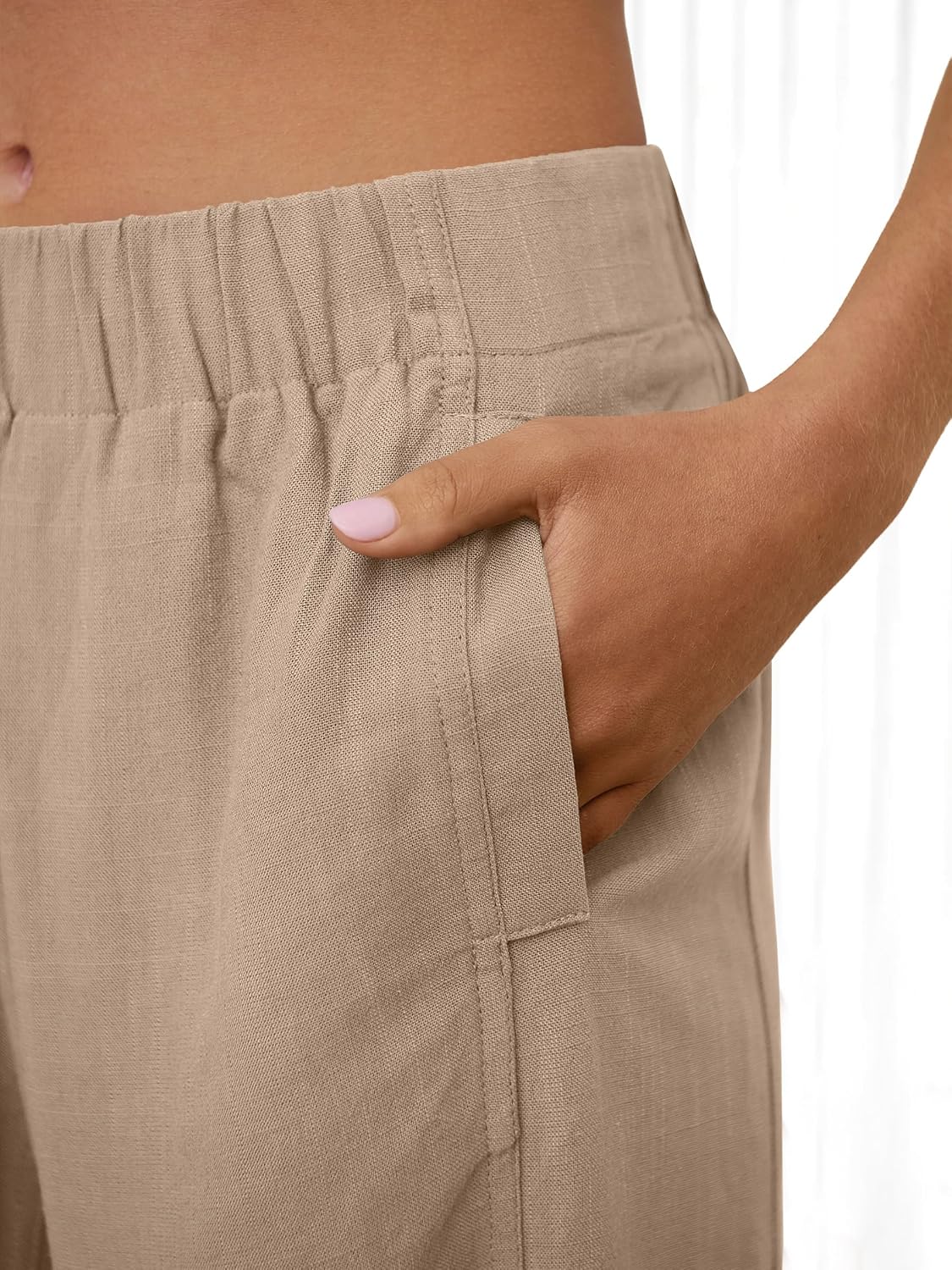 ANRABESS Women's Wide Leg Linen Pants Summer Boho Casual Elastic Waist Long Lounge Travel Pants Trousers with Pockets