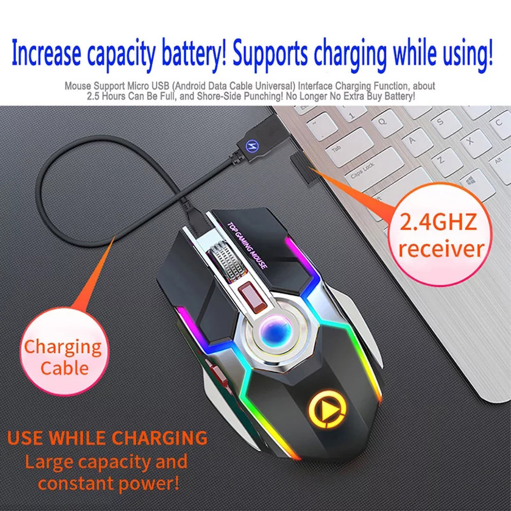 Wireless Mouse RGB Rechargeable Mouse Wireless Computer Silent Mause LED Backlit Ergonomic Gaming Mouse For Laptop PC
