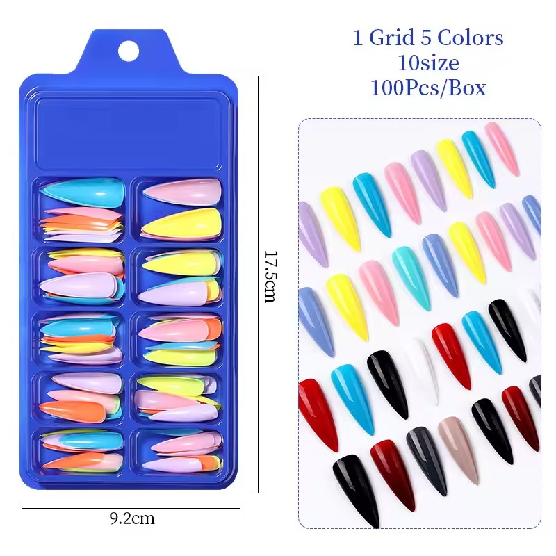 120 PCS/Box Solid Colour False Nail Tips Fake Nails Art Long Stiletto Acrylic Manicure DIY Tools Full Style 30Colors
