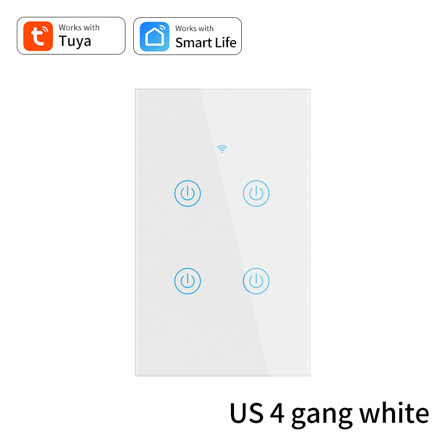 Zigbee WiFi Wall Touch Light Switch Control Smart Life 110V 220V Interruptor Tuya Bluetooth Alexa Google Home 4 Gang 10A