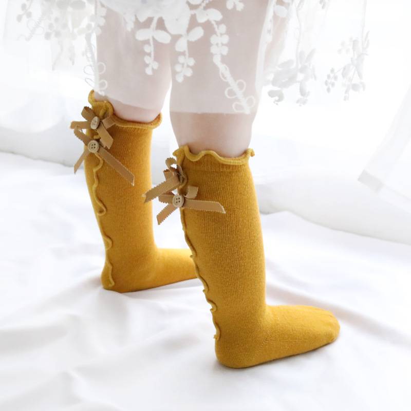 Spring and Summer Bow Fungus Baby Tube Children Socks Cotton Long Tube Girls Lace Socks