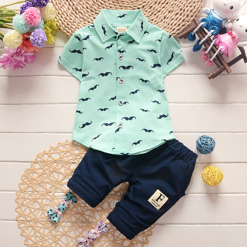 New summer boys short-sleeved beard print shirt short pant kids clothing set baby cotton suit