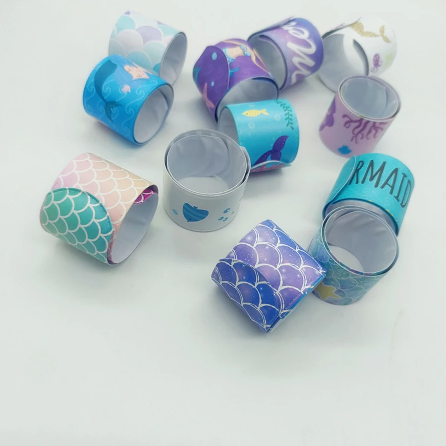 6Pcs Random Cartoon Mermaid Slap Bracelets Animals Wristband Gift Birthday Kids Favor Toys Party Supplies