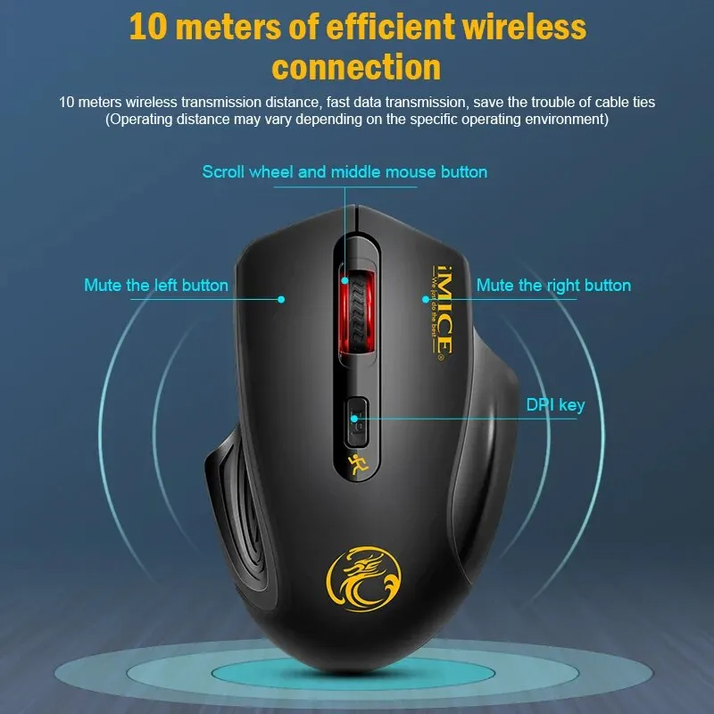 Wireless Silent Mouse Suitable For Business Office Laptop Esports Games 3 Speed Adjustable Wireless Silent Mouse