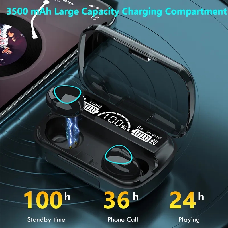 TWS Bluetooth 5.1 Earphones 3500mAh Charging Box Wireless Headphone 9D Stereo Sports Waterproof Earbuds Headsets With Microphone